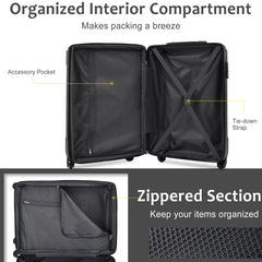 3-Piece Hardshell Spinner Suitcase Set with TSA Lock Black