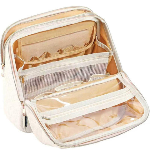 Quilted Makeup Bag with Clear Window Travel Cosmetic Organizer