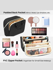 Quilted Makeup Bag with Clear Window Travel Cosmetic Organizer