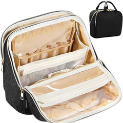 Quilted Makeup Bag with Clear Window Travel Cosmetic Organizer
