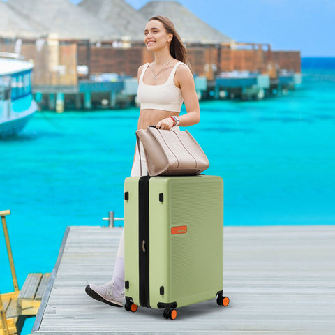 Contrast Color Hardshell 24 Inch Expandable Spinner TSA Suitcase Green