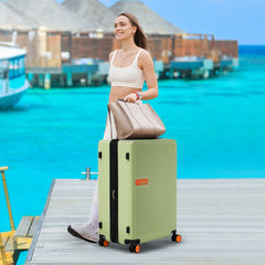 Contrast Color Hardshell 24 Inch Expandable Spinner TSA Suitcase Green
