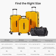 4-Piece PC ABS Lightweight TSA Lock Luggage Set Yellow