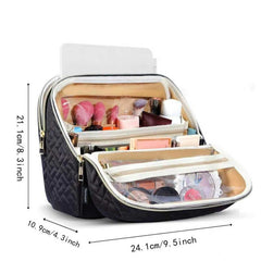 Quilted Makeup Bag with Clear Window Travel Cosmetic Organizer