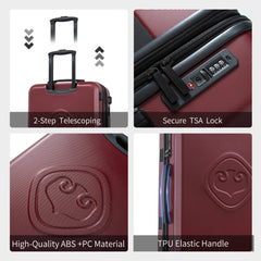 3-Piece Expandable ABS PC Spinner TSA Luggage Set Red