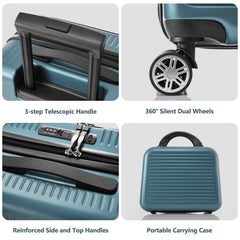 20 Inch Front Open Carry-On Suitcase with USB Port Blue