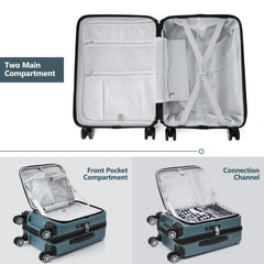 20 Inch Front Open Carry-On Suitcase with USB Port Blue