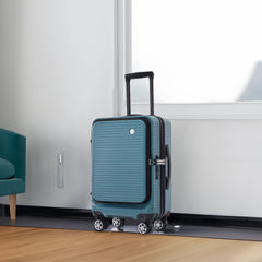 20 Inch Front Open Carry-On Suitcase with USB Port Blue