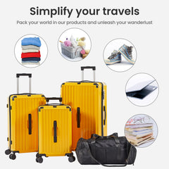 4-Piece PC ABS Lightweight TSA Lock Luggage Set Yellow