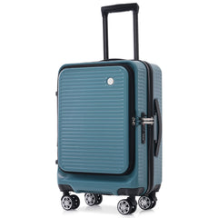 20 Inch Front Open Carry-On Suitcase with USB Port Blue