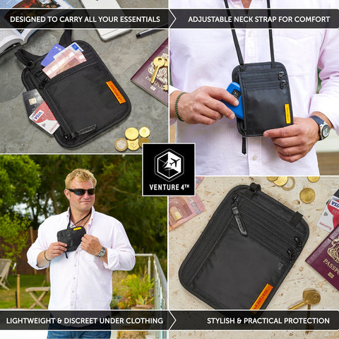 Slim Minimalist Travel Neck Wallet RFID Passport Holder Security