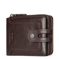 Men’s Cowhide Leather Zipper Coin Wallet Anti-Theft Retro Purse