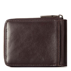 Men’s Cowhide Leather Zipper Coin Wallet Anti-Theft Retro Purse