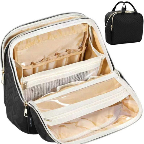 Quilted Makeup Bag with Clear Window Travel Cosmetic Organizer