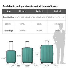 3-Piece Lightweight ABS Hardshell Spinner Luggage Set Fresh Green