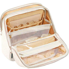 Quilted Makeup Bag with Clear Window Travel Cosmetic Organizer