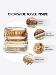 Quilted Makeup Bag with Clear Window Travel Cosmetic Organizer