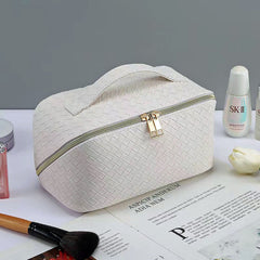 White PU Leather Makeup Bag Travel Cosmetic Organizer Daily Use