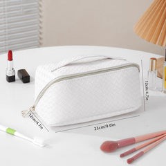 White PU Leather Makeup Bag Travel Cosmetic Organizer Daily Use