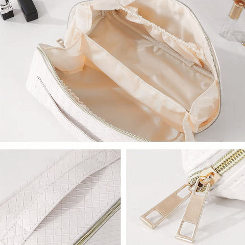 White PU Leather Makeup Bag Travel Cosmetic Organizer Daily Use