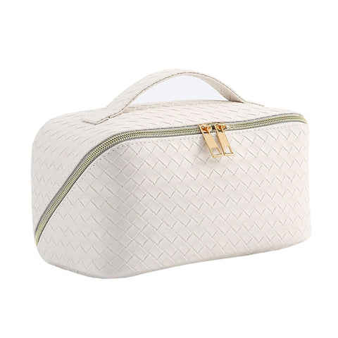 White PU Leather Makeup Bag Travel Cosmetic Organizer Daily Use