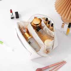 White PU Leather Makeup Bag Travel Cosmetic Organizer Daily Use