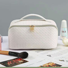 White PU Leather Makeup Bag Travel Cosmetic Organizer Daily Use