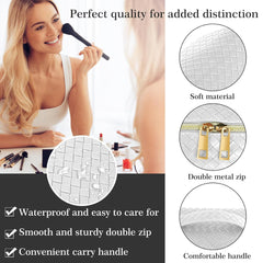 White PU Leather Makeup Bag Travel Cosmetic Organizer Daily Use