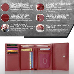 Women’s Leather Trifold Wallet Slim Travel Organizer